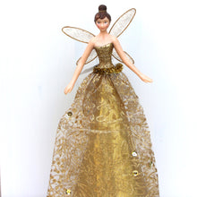 Load image into Gallery viewer, Gold Glitter Tree Top Christmas Fairy
