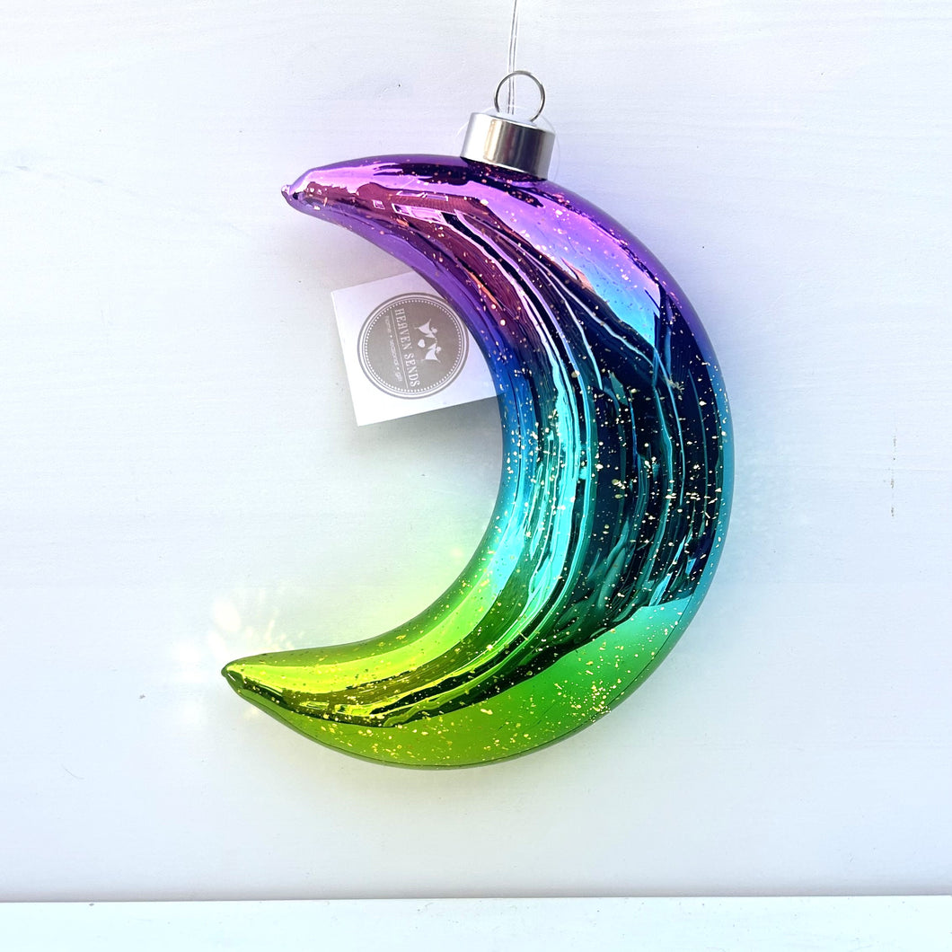 Multicolour Glass Moon LED Ornament