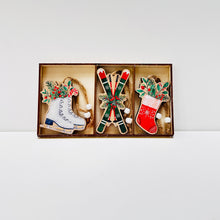 Load image into Gallery viewer, Skis, Skates & Stocking Wooden Decoration Set