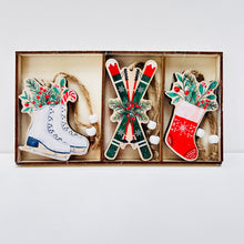 Load image into Gallery viewer, Skis, Skates & Stocking Wooden Decoration Set