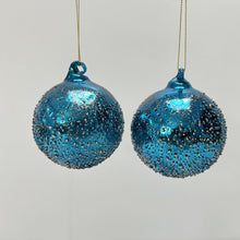 Load image into Gallery viewer, Blue Embossed Glass Bauble