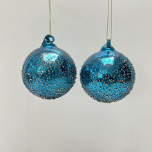 Load image into Gallery viewer, Blue Embossed Glass Bauble