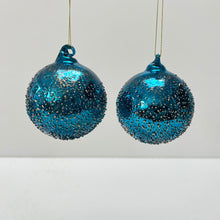 Load image into Gallery viewer, Blue Embossed Glass Bauble