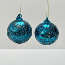 Load image into Gallery viewer, Blue Embossed Glass Bauble