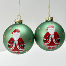 Load image into Gallery viewer, Alpine Santa Green Glass Bauble
