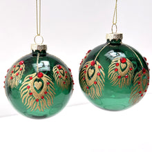 Load image into Gallery viewer, Green & Gold Glass Peacock Bauble