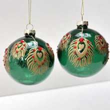 Load image into Gallery viewer, Green & Gold Glass Peacock Bauble