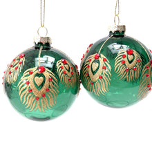 Load image into Gallery viewer, Green & Gold Glass Peacock Bauble