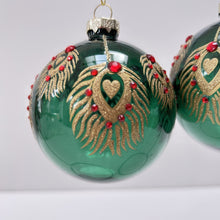 Load image into Gallery viewer, Green & Gold Glass Peacock Bauble