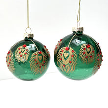 Load image into Gallery viewer, Green & Gold Glass Peacock Bauble