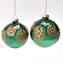 Load image into Gallery viewer, Green & Gold Glass Peacock Bauble