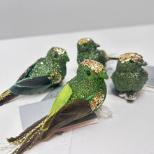 Load image into Gallery viewer, Green Glitter Bird Clip Set