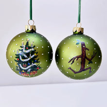 Load image into Gallery viewer, Stick Man Green Glass Bauble Set