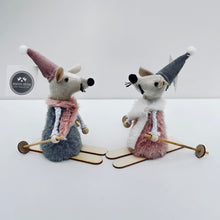 Load image into Gallery viewer, Pink & Grey Mice on Skis