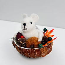Load image into Gallery viewer, White Felt mouse in Autumn Nest
