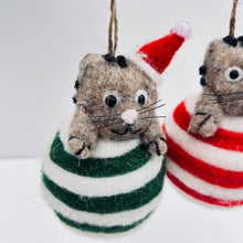Load image into Gallery viewer, Felt Christmas Cat on Striped Bauble