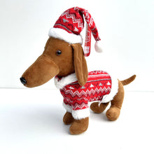 Load image into Gallery viewer, Dachshund Plush with Christmas Hat & Coat