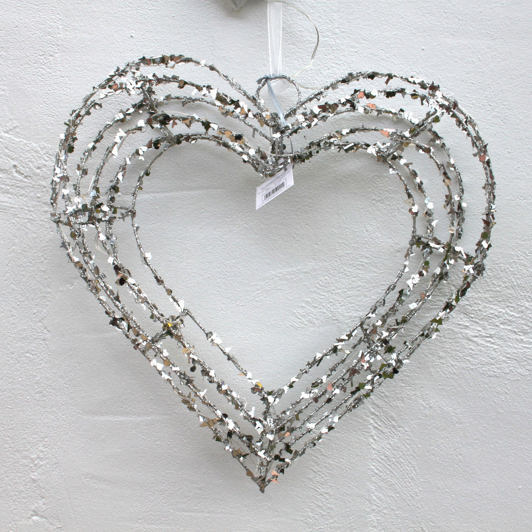 Large Silver Metal LED Heart