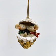 Load image into Gallery viewer, Kissing Mice in Gold Pinecone