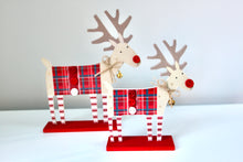 Load image into Gallery viewer, Red Tartan Scandi Wooden Reindeer
