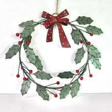 Load image into Gallery viewer, Small Metal Holly Wreath

