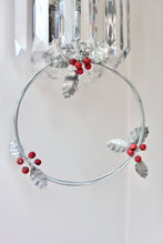 Load image into Gallery viewer, Holly & Berries Silver Metal Wreath