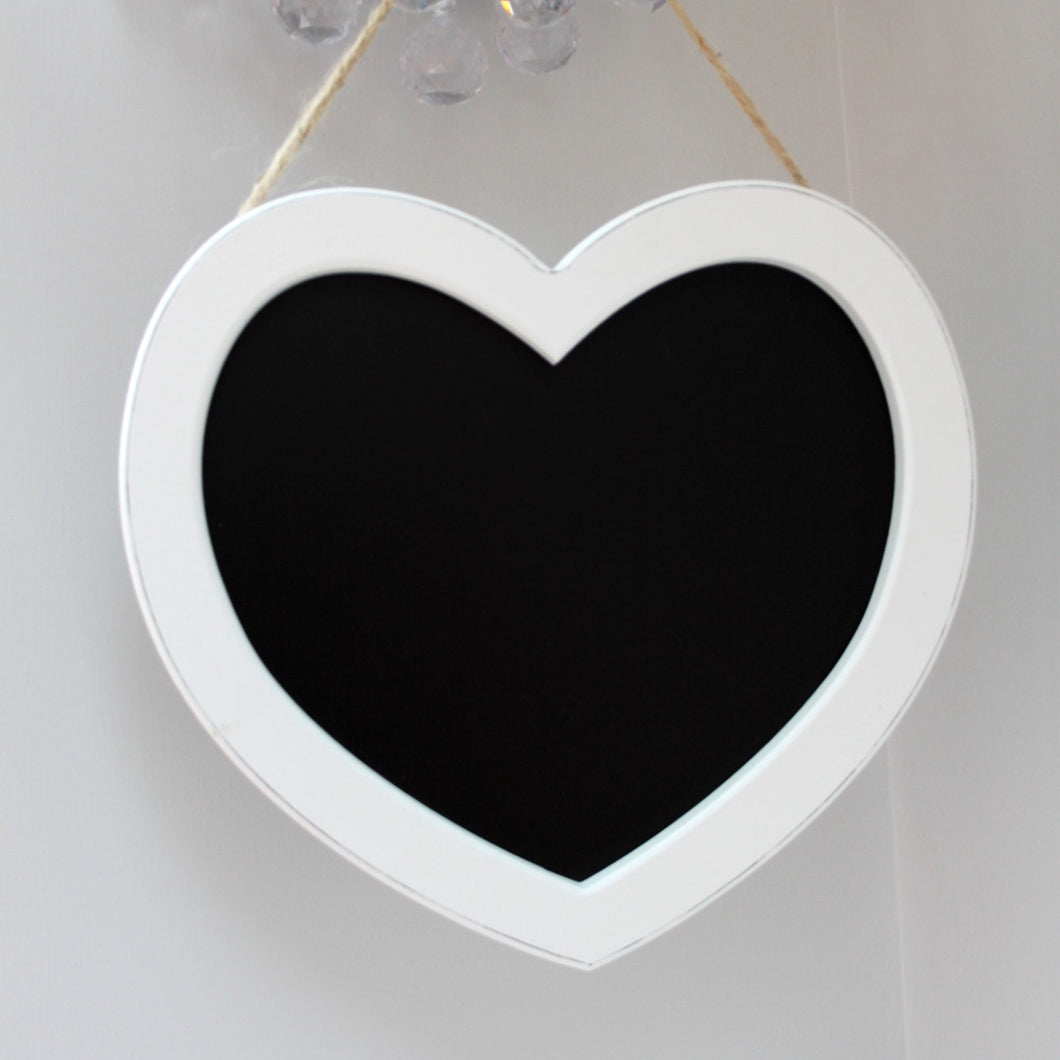 Distressed White Wood Hanging Heart Chalkboard