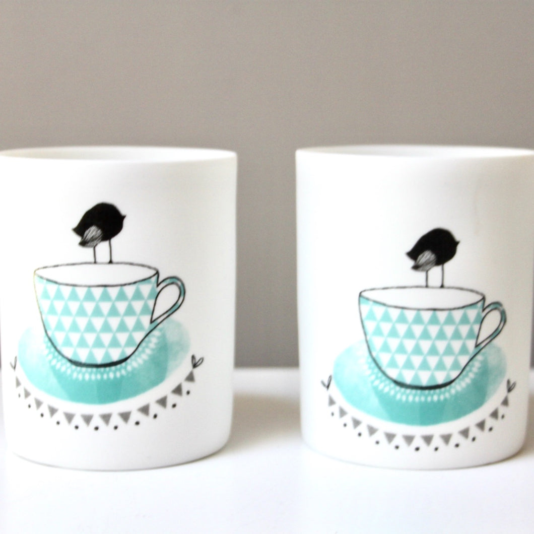 Bird on a Teacup Porcelain Votive Set