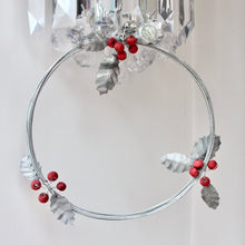 Load image into Gallery viewer, Holly & Berries Silver Metal Wreath