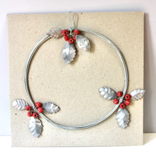 Load image into Gallery viewer, Holly & Berries Silver Metal Wreath