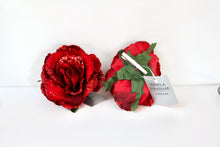 Load image into Gallery viewer, Red Fabric Glitter Rose Clip
