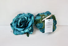 Load image into Gallery viewer, Blue Fabric Glitter Rose Clip
