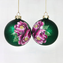 Load image into Gallery viewer, Antique Style Green Baubles with Purple Flowers
