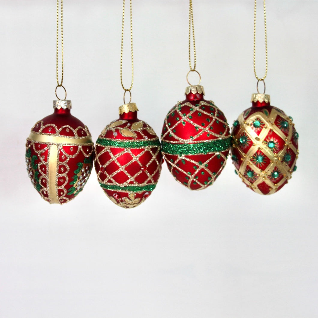 Set of Glass Christmas Egg Decorations