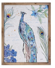 Load image into Gallery viewer, Peacock Fabric Framed Distressed Print
