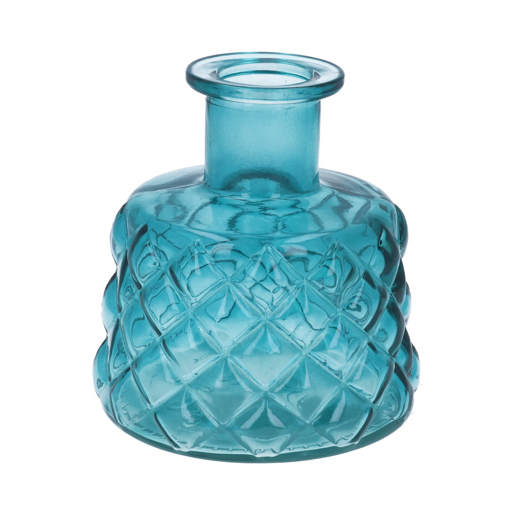 Teal Glass Stubby Trellis Bud Vase
