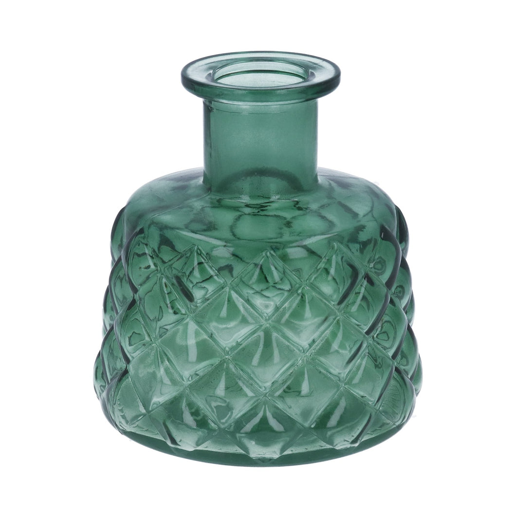 Green Glass Stubby Trellis Bud Vase
