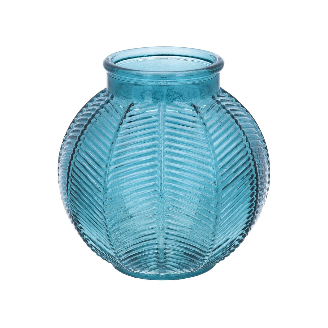 Teal Glass Ball Leaf Vase