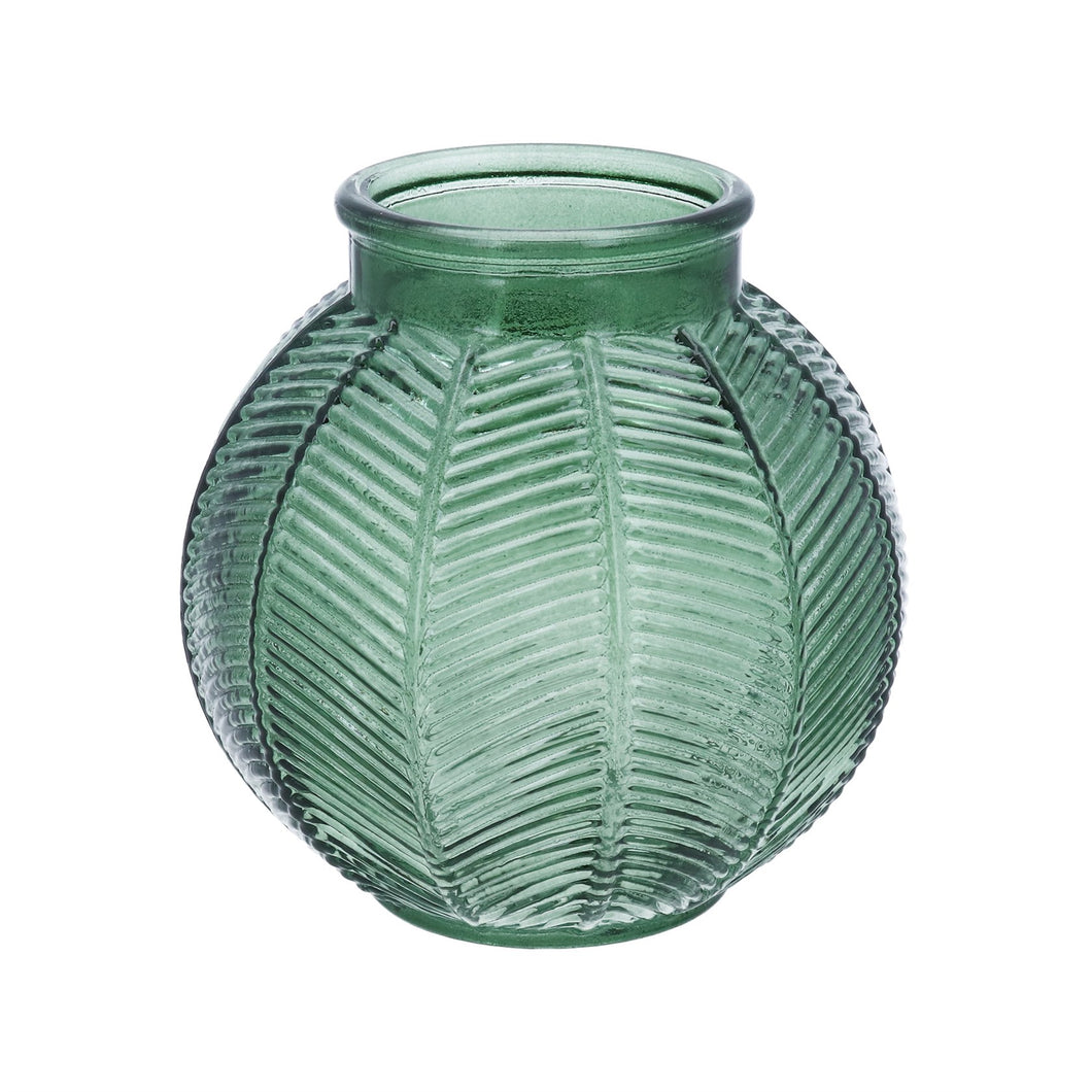 Green Glass Ball Leaf Vase