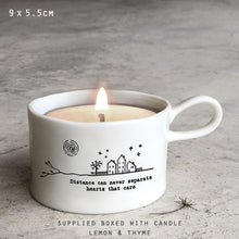 Load image into Gallery viewer, Porcelain Candle Holder &#39;Distance can never separate hearts that care&#39;
