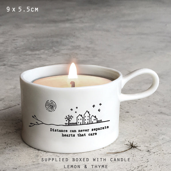 Porcelain Candle Holder 'Distance can never separate hearts that care'