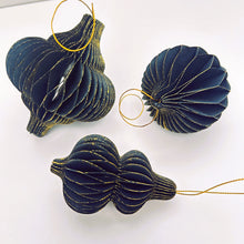 Load image into Gallery viewer, Black &amp; Gold Paper Honeycomb Bauble Set
