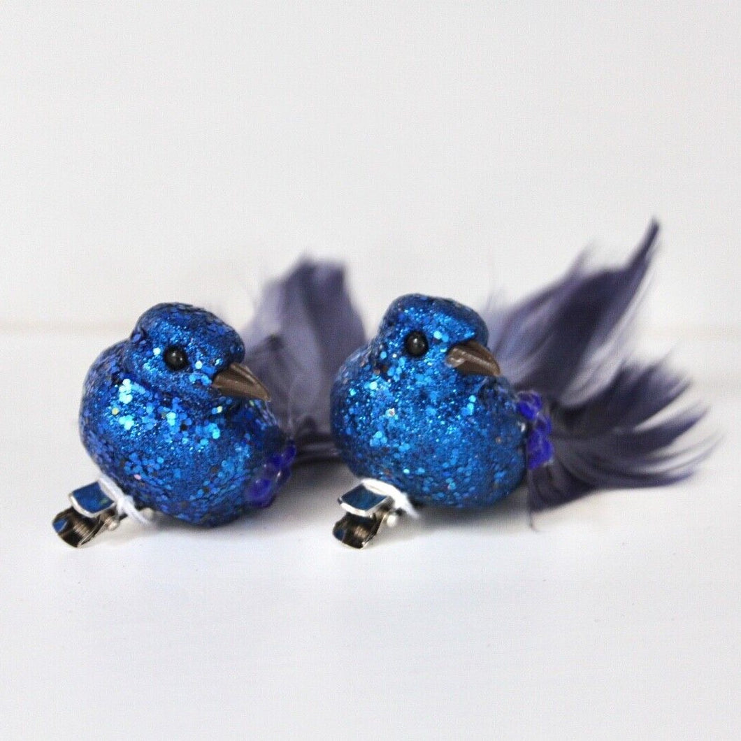 Blue Glitter Feather Birds