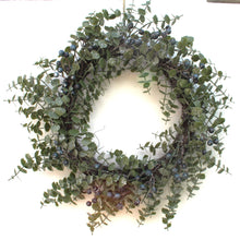 Load image into Gallery viewer, Eucalyptus Leaf &amp; Blueberry Decorative Wreath
