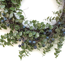 Load image into Gallery viewer, Eucalyptus Leaf &amp; Blueberry Decorative Wreath
