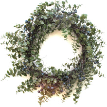 Load image into Gallery viewer, Eucalyptus Leaf &amp; Blueberry Decorative Wreath
