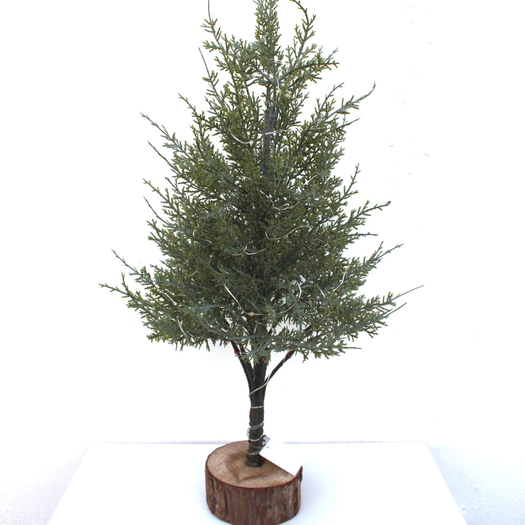 Conifer on Log Base with LED Lights
