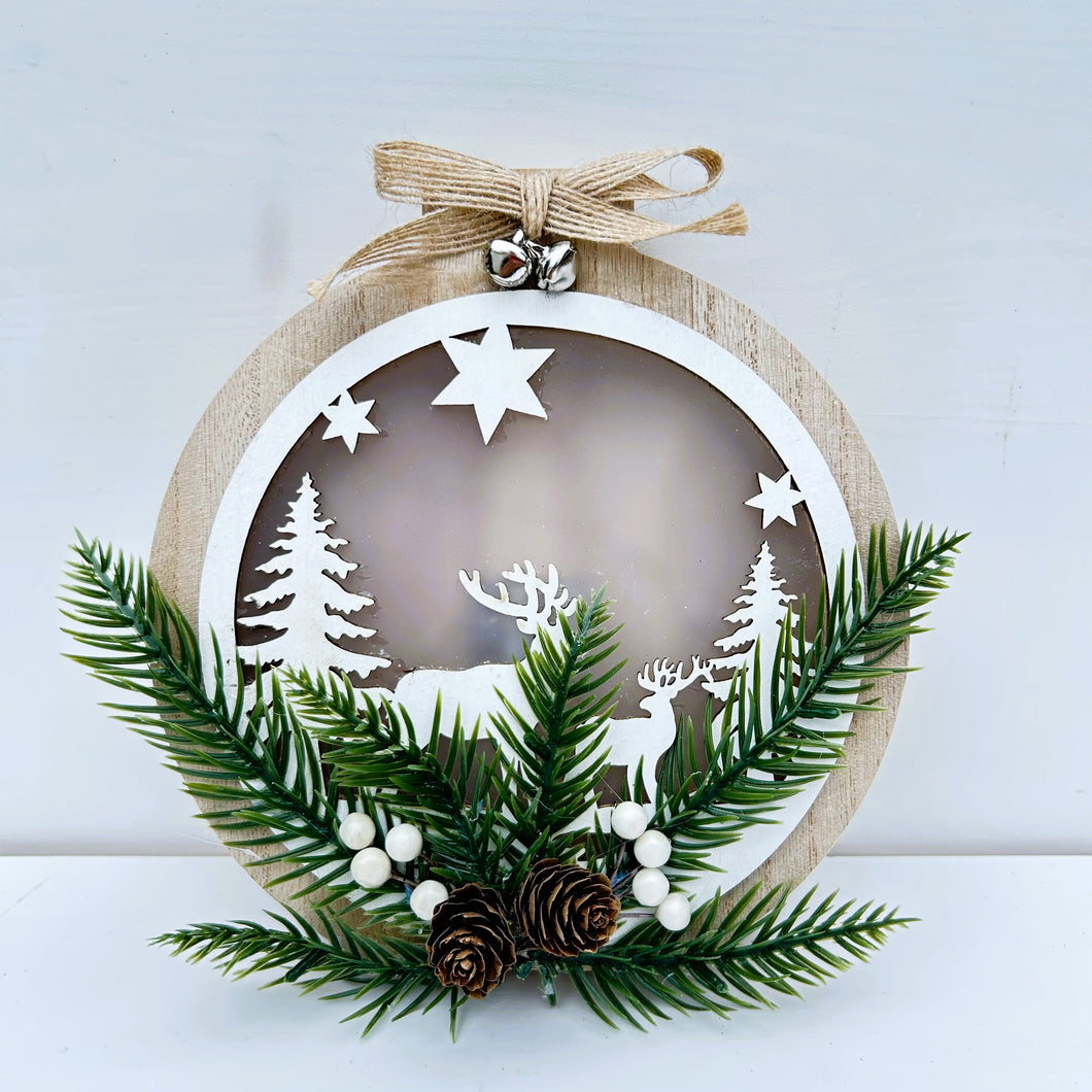 Wooden LED Circle Deer Scene