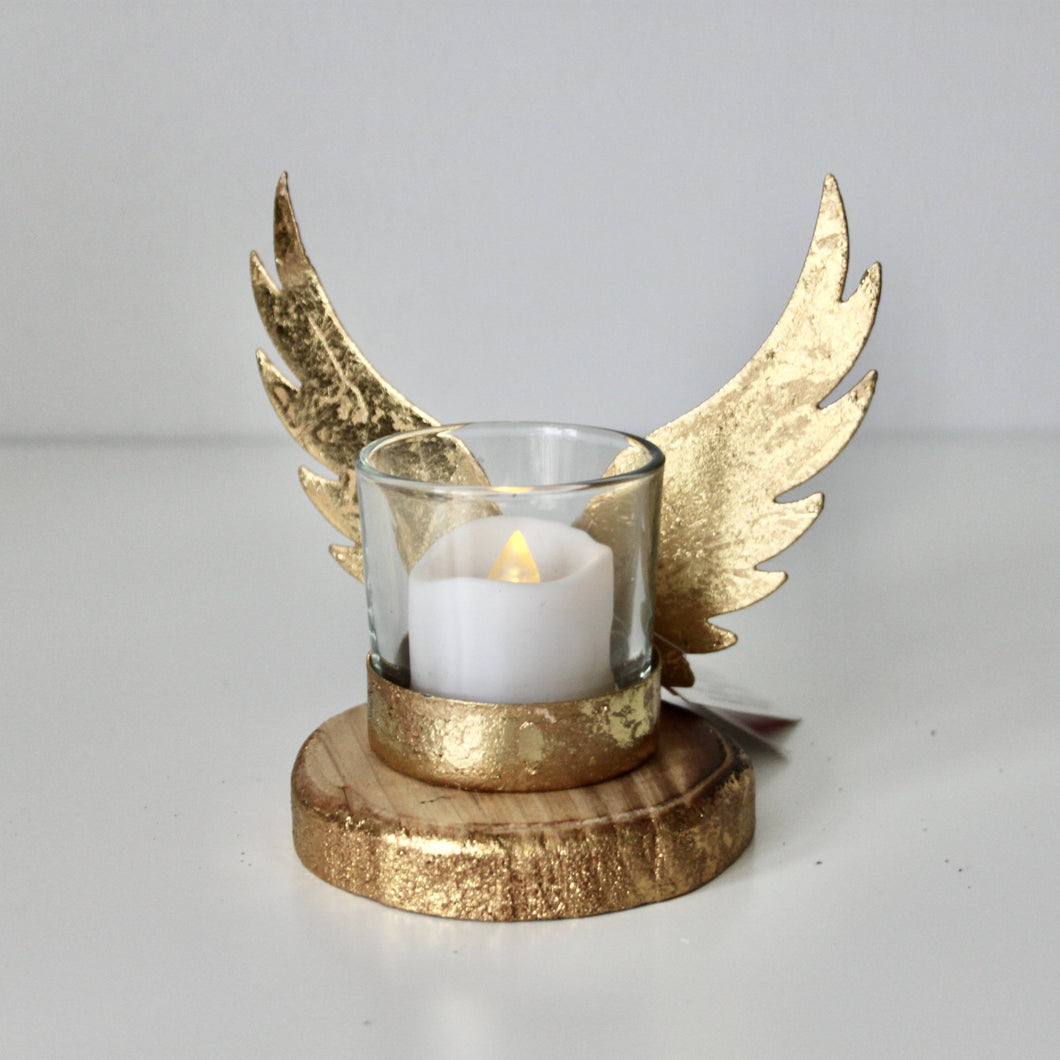 Gold Angel Wings T-Light Holder