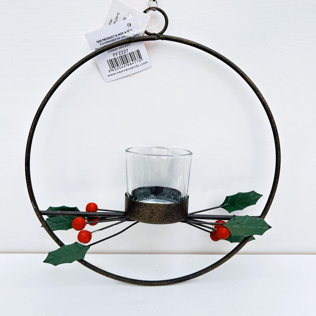 Metal Circle Holly T-Light Holder